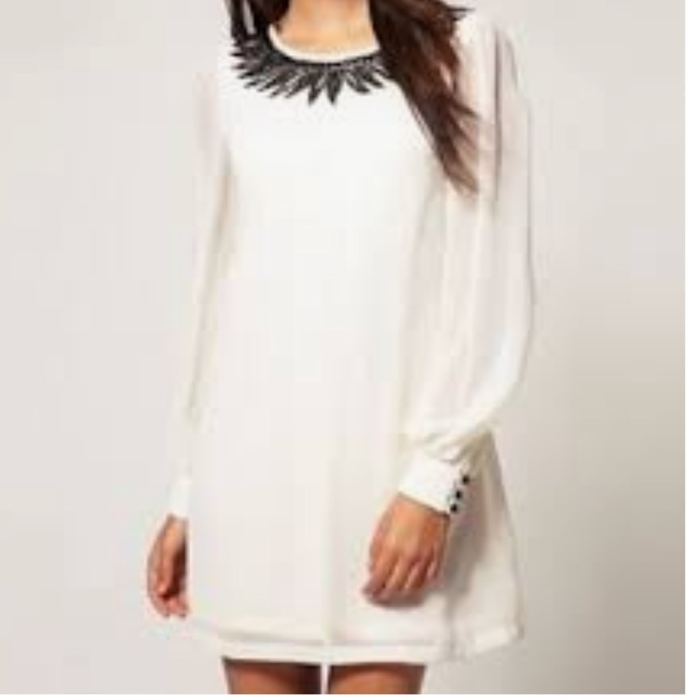 ⭐️ RISE Jeweled Neckline Sheer Sleeve Ivory Black Dress ⭐️
